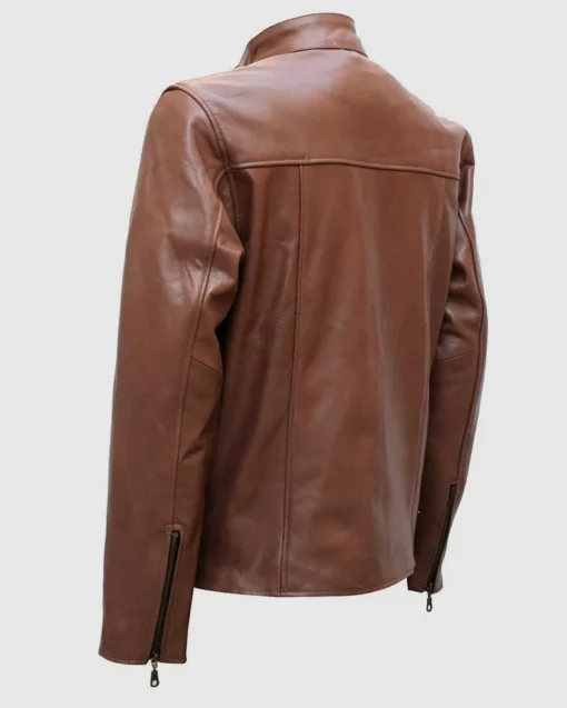 Buy Snap Tab Collar Classic Mens Brown Leather Jacket