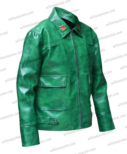 Chloe Sullivan Smallville Green Leather Jacket Left Side