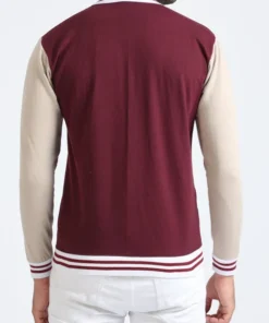 Cotton Burgundy Varsity Jacket Back