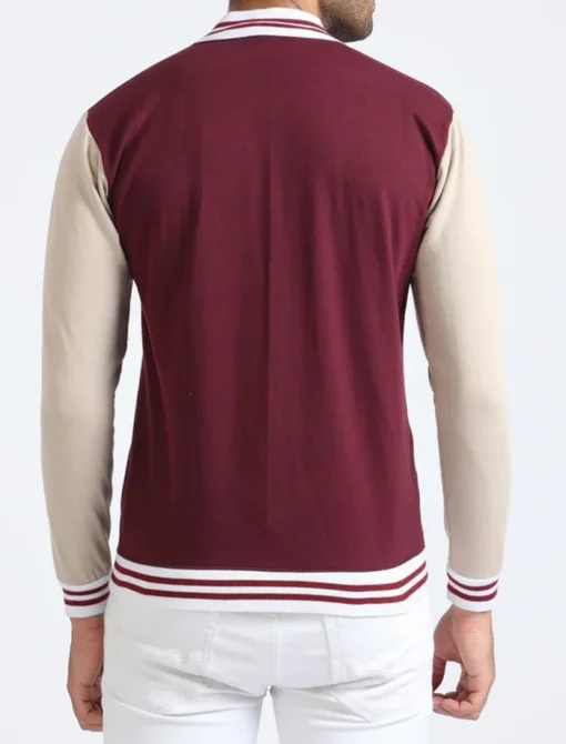 Cotton Burgundy Varsity Jacket Back