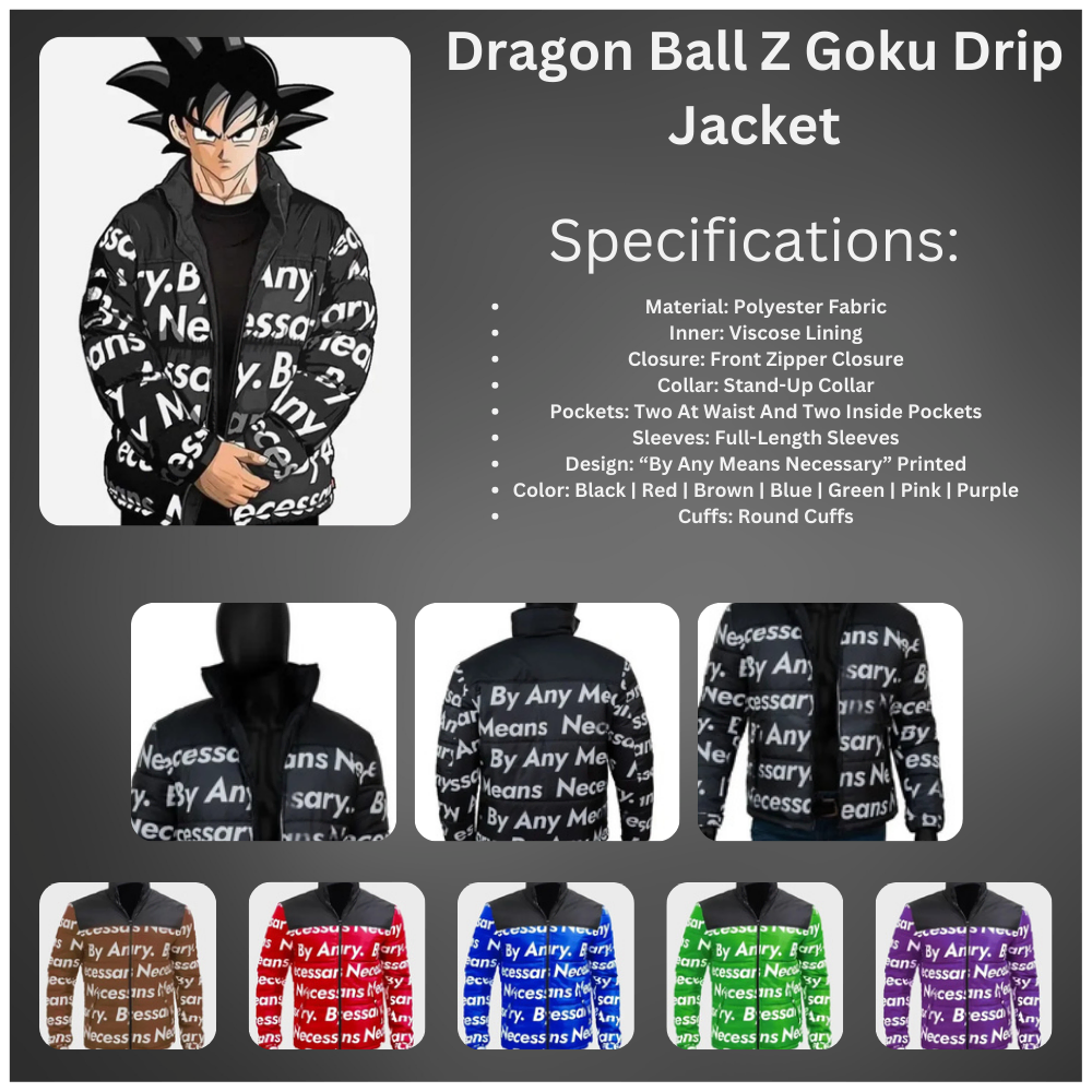 Dragon Ball Goku Drip Black Puffer Jacket Infographics WJ