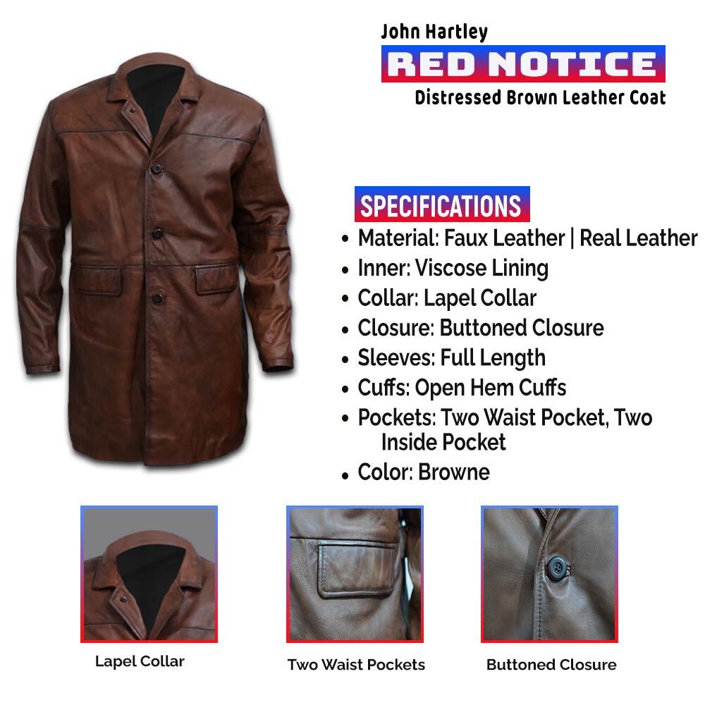 Dwayne Johnson Red Notice Brown Leather Coat