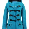 Elis­a­beth Moss The Hand­maid­’s Tale Blue Hooded Coat Front