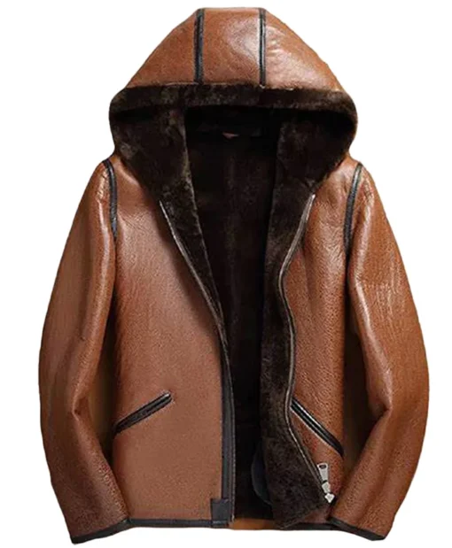Evan Genuine Sheepskin Shearling Brown Leather Jacket