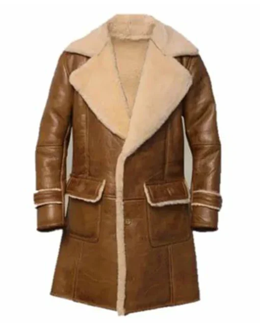 Gregory Flap Pockets Brown Shearling Leather Coat