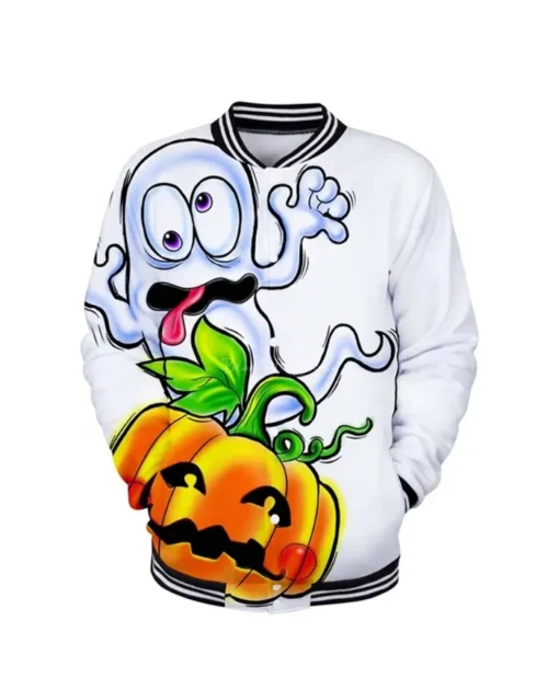 Men’s Funny Halloween Pumpkin Print Varsity Jacket