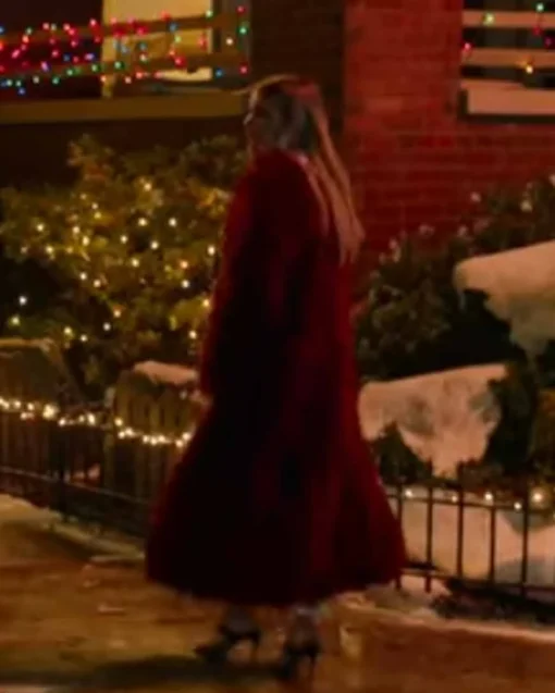 Holidate 2020 Emma Roberts Red Fur Coat - Image 2