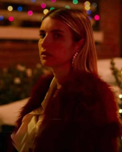 Holidate 2020 Emma Roberts Red Fur Coat - Image 3