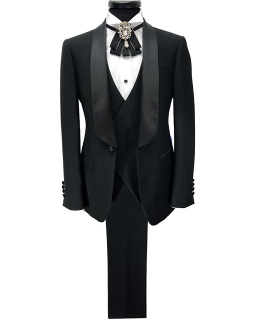 Jasper One Button Single Breasted 3 Piece Black Tuxedo Suit