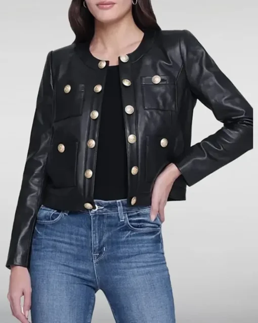 Karl Rath Collarless Black Leather Jacket