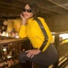 Kim Kardashian Yellow Leather Jacket Two