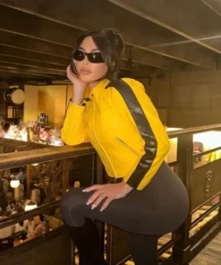 Kim Kardashian Yellow Leather Jacket Two