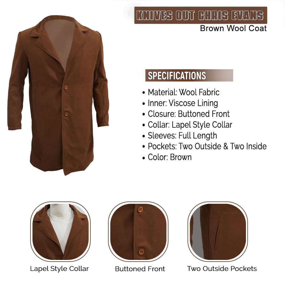 Knives Out Chris Evans Wool Coat