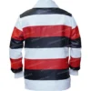 LV Red Leather Sleeve Intarsia Rugby Polo Jacket Back