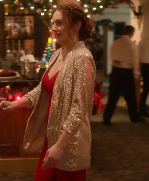 Lindsay Lohan Falling For Christmas Sequin Blazer Side