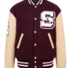 Maroon And Beige Varsity Jacket