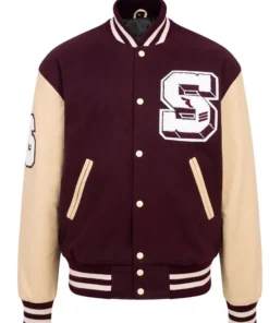 Maroon And Beige Varsity Jacket