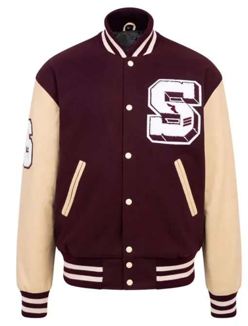 Maroon And Beige Varsity Jacket