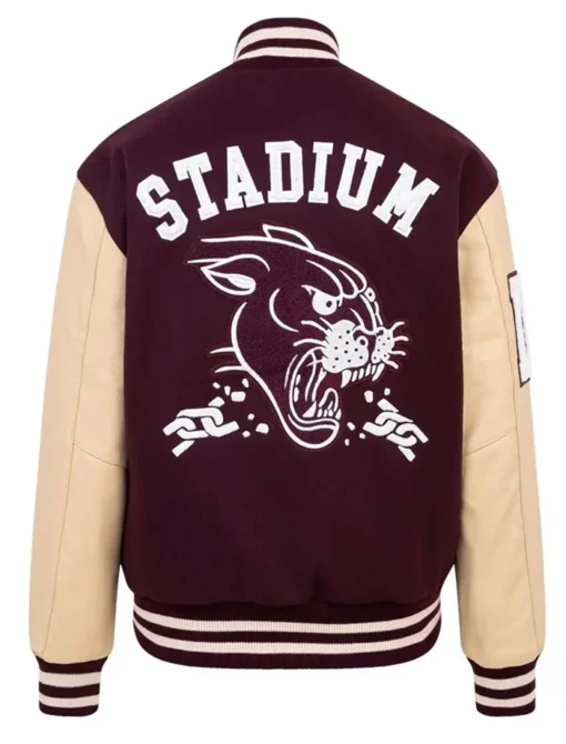 Maroon And Beige Varsity Jacket Back