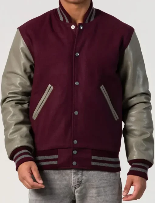 Maroon And Grey Varsity Jacket