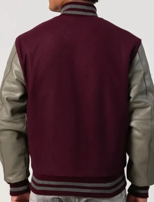 Maroon And Grey Varsity Jacket Back