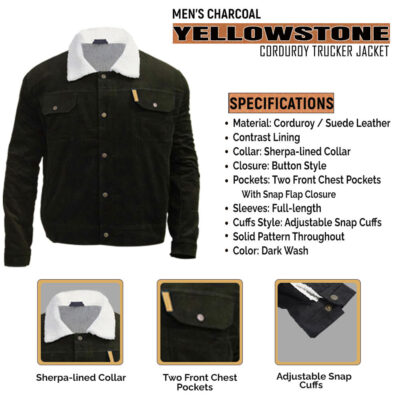 Men’s Charcoal Yellowstone Corduroy Trucker Jacket