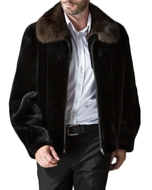 Mens Spread Mahogany Collar Mink Fur Coat