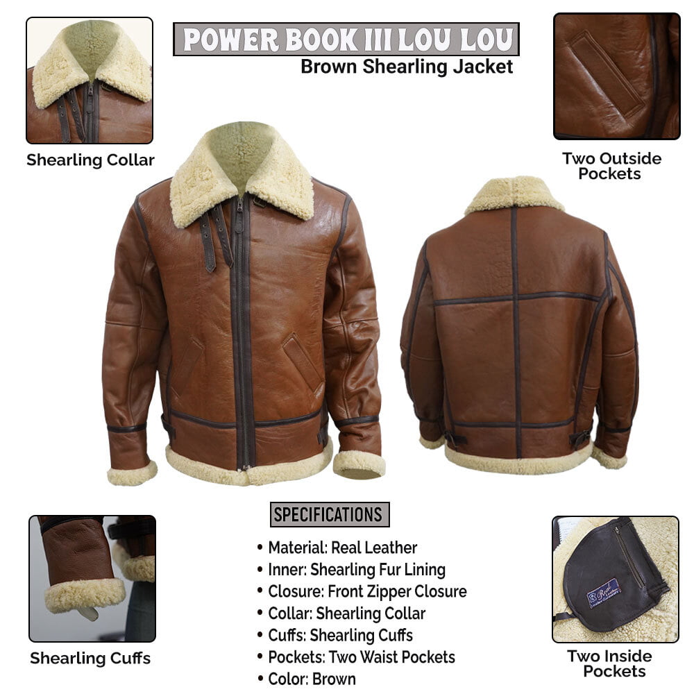 Power Book III Raising Kanan Lou Lou Brown Shearling Jacket