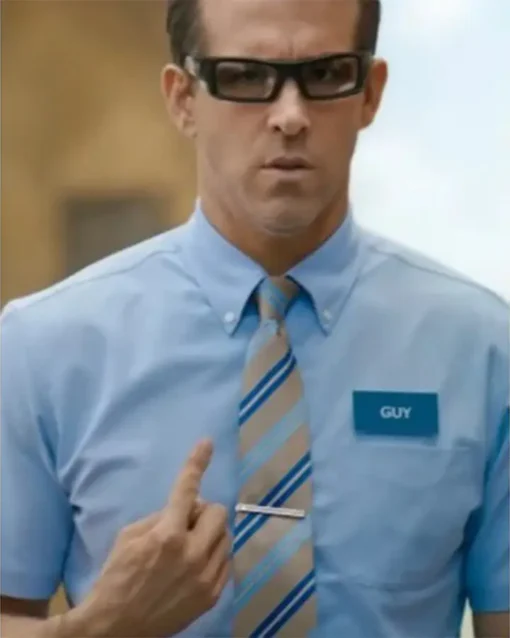 Ryan Reynolds Free Guy Tie and Blue Shirt - Image 2