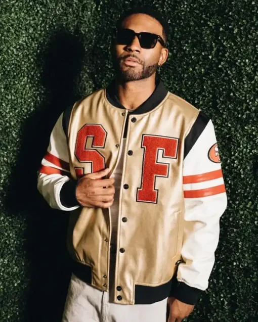 San Francisco 49ers Metallic Bomber Leather Jacket