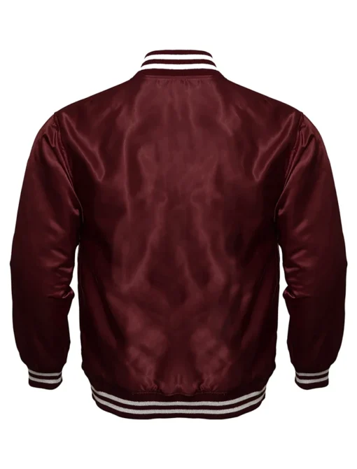 Satin Varsity Jacket Burgundy Back