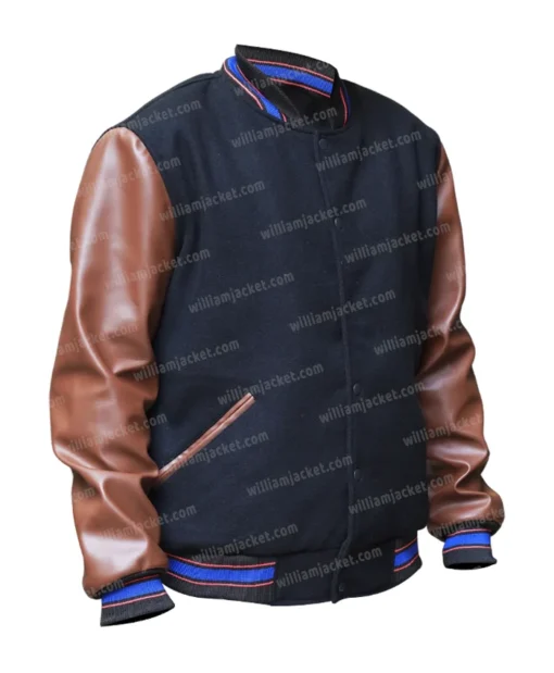 Seinfeld Varsity Bomber Jacket with Leather Sleeves Left Side