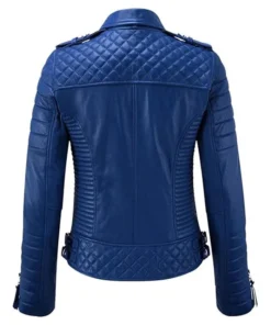 Shop Evander Blue Leather Biker Jacket