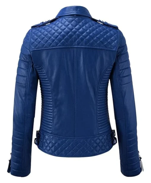 Shop Evander Blue Leather Biker Jacket