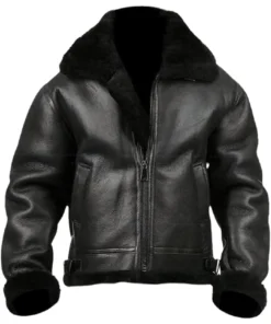 Shop Michael Large Fur Collar Black Leather Jacket