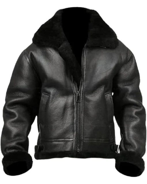 Shop Michael Large Fur Collar Black Leather Jacket