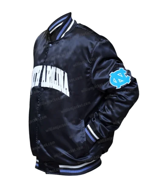 Shop-North-Carolina-Bomber-Black-Satin-Varsity-Jacket