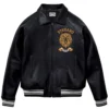 Stegaro Black Leather Varsity Jacket