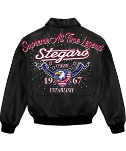 Stegaro Black Real Leather Bomber Jacket