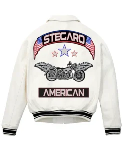 Stegaro Bomber White Leather Jacket