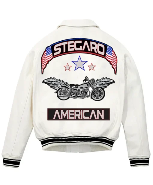 Stegaro Bomber White Leather Jacket