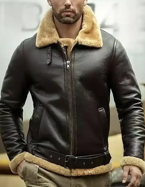 Taryn Brown Leather Shearling SF Aviator Jacket