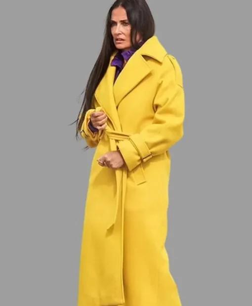 The Substance 2024 Demi Moore Yellow Coat Main