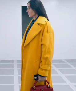 The Substance 2024 Demi Moore Yellow Coat Side