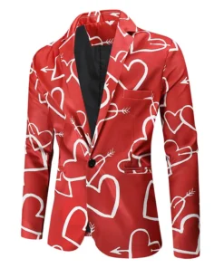 Valentines Day Hearts Printed Red Blazer For Men on Sale