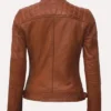 Womens Motorcycle Slim Fit Tan Brown Quilted Leather Jacket For Sale