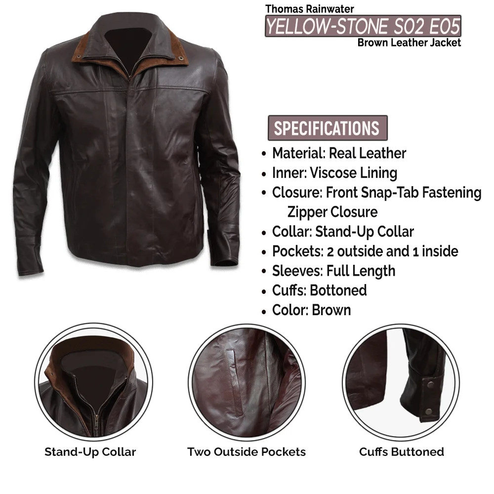 Yellowstone S02 E05 Thomas Rainwater Brown Leather Jacket
