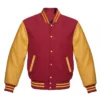 burgundy and gold varsity jacket