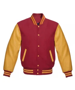 burgundy and gold varsity jacket