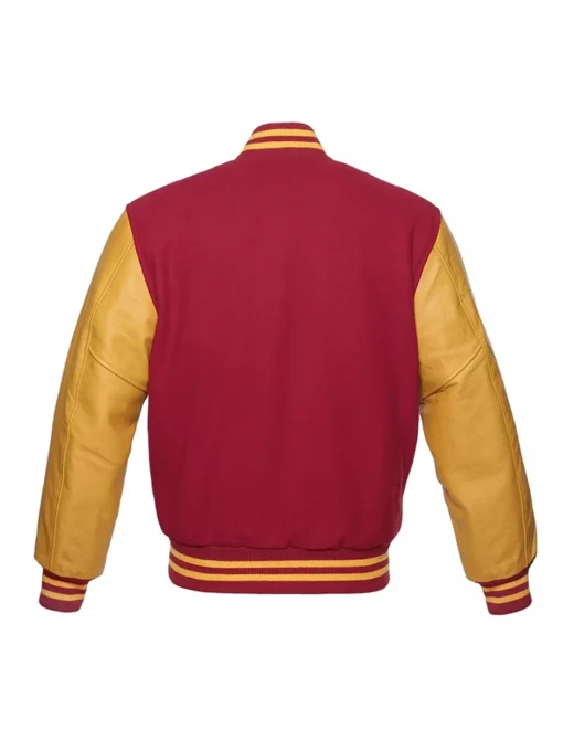 burgundy and gold varsity jacket Back